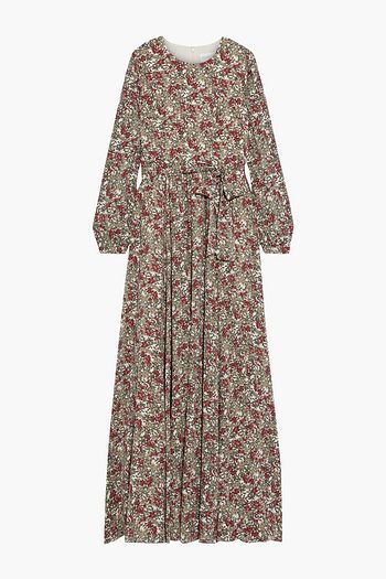 MIKAEL AGHAL Belted floral-print crepe de chine maxi dress