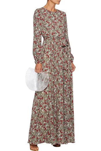 MIKAEL AGHAL Belted floral-print crepe de chine maxi dress