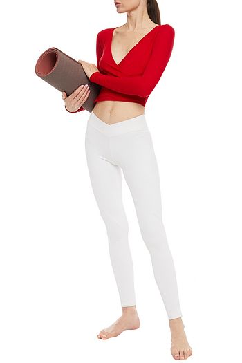 LIVE THE PROCESS Cropped wrap-effect cotton and cashmere-blend jersey top