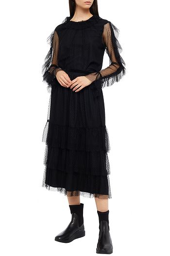 DAY BIRGER ET MIKKELSEN Velvet-trimmed ruffled point d'esprit blouse