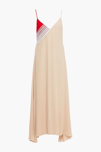 LEO LIN Midsummer crocheted lace-trimmed crepe de chine slip dress
