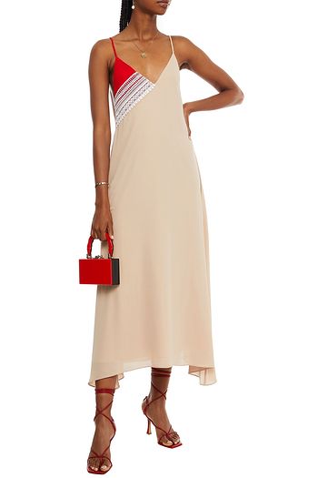 LEO LIN Midsummer crocheted lace-trimmed crepe de chine slip dress