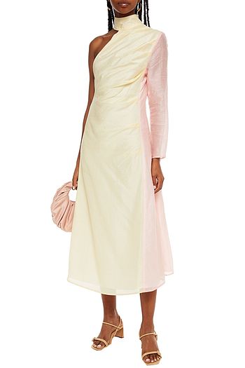 LEO LIN Midsummer Contrast one-shoulder two-tone organza midi dress