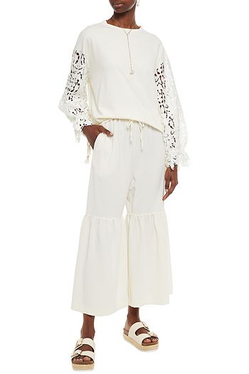 SEE BY CHLOÉ Cropped gathered crepe wide-leg pants