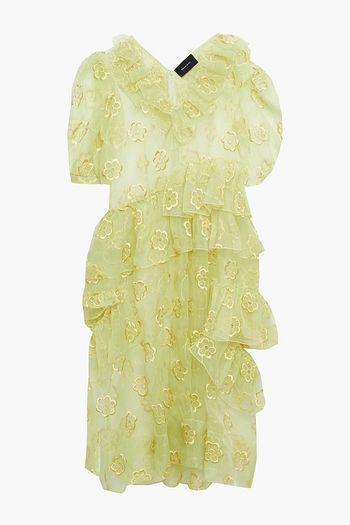 SIMONE ROCHA Tiered ruffled embroidered organza midi dress