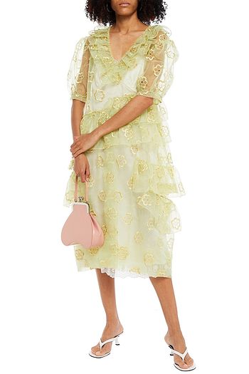 SIMONE ROCHA Tiered ruffled embroidered organza midi dress