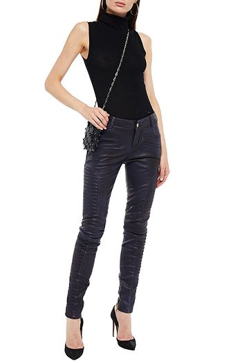 PIERRE BALMAIN Moto-style burnished-leather skinny pants