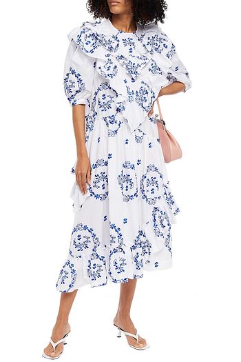 SIMONE ROCHA Ruffled embroidered cotton-poplin midi dress