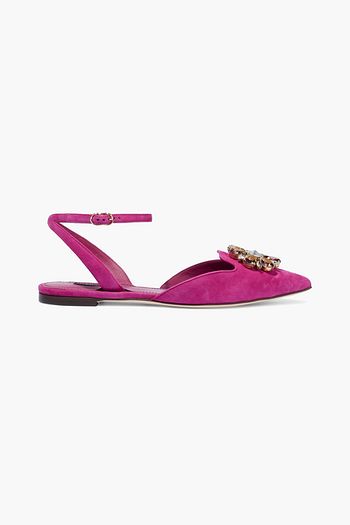 DOLCE & GABBANA Bellucci crystal-embellished suede point-toe flats