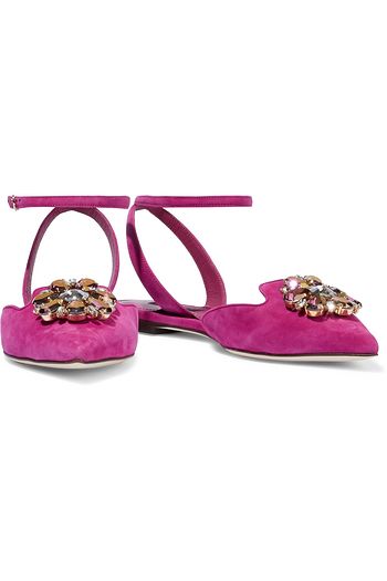DOLCE & GABBANA Bellucci crystal-embellished suede point-toe flats