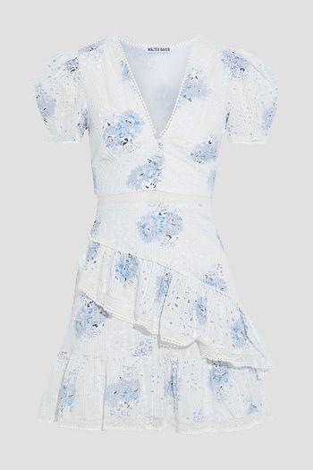 WALTER BAKER Angelica tiered floral-print broderie anglaise cotton mini dress