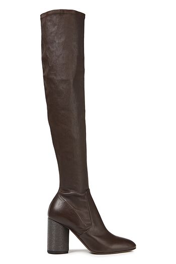 BRUNELLO CUCINELLI Bead-embellished leather over-the-knee boots