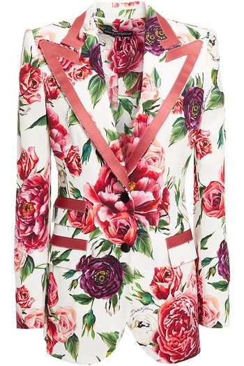 DOLCE & GABBANA Blazer aus Stretch-Crêpe mit floralem Print und Satinbesatz