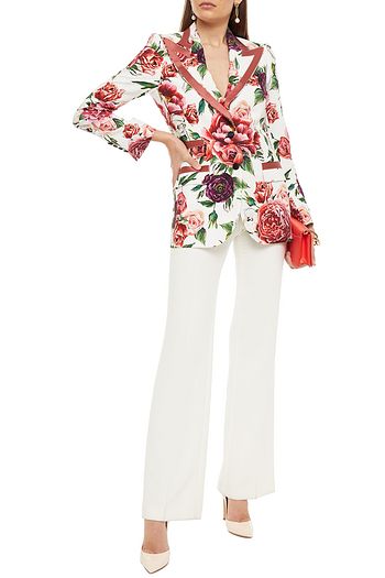 DOLCE & GABBANA Blazer aus Stretch-Crêpe mit floralem Print und Satinbesatz