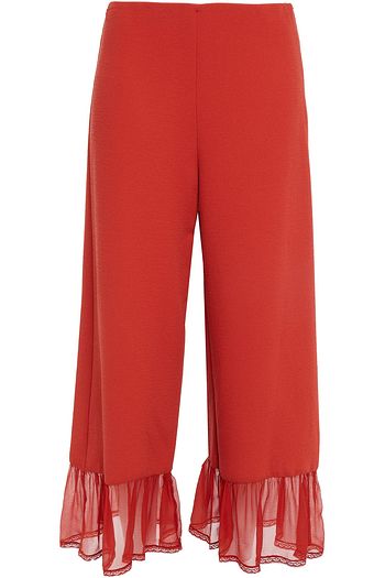SEE BY CHLOÉ Cropped lace-trimmed silk-chiffon and crepe wide-leg pants