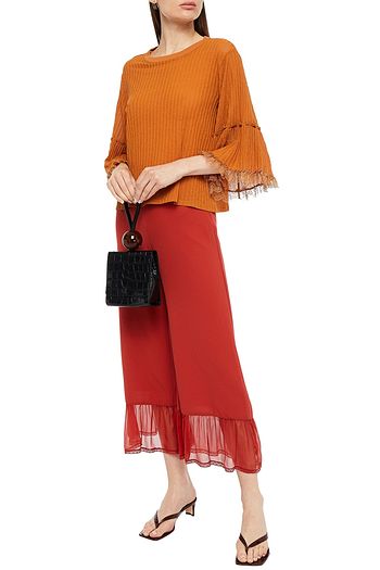 SEE BY CHLOÉ Cropped lace-trimmed silk-chiffon and crepe wide-leg pants