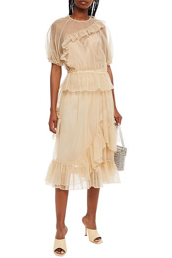 SIMONE ROCHA Ruffled stretch-tulle peplum top