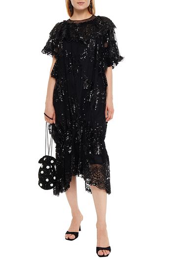 SIMONE ROCHA Embellished gathered sequined tulle midi dress