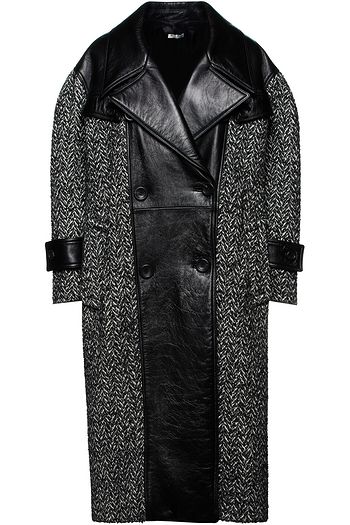 MIU MIU Double-breasted leather-paneled wool-blend bouclƩ-tweed coat