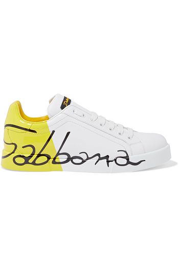 DOLCE & GABBANA Portofino printed smooth and patent-leather sneakers
