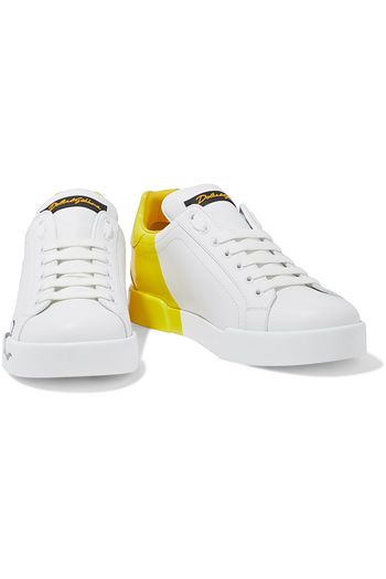 DOLCE & GABBANA Portofino printed smooth and patent-leather sneakers