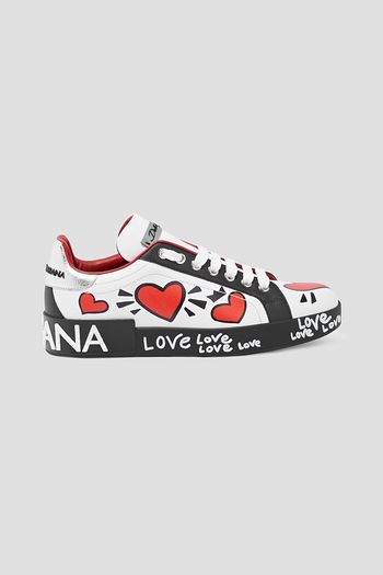 DOLCE & GABBANA Portofino Sneakers aus bedrucktem Leder mit Logo-Applikationen