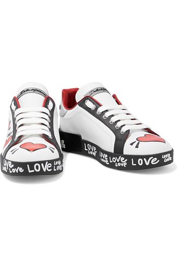 DOLCE & GABBANA Portofino Sneakers aus bedrucktem Leder mit Logo-Applikationen