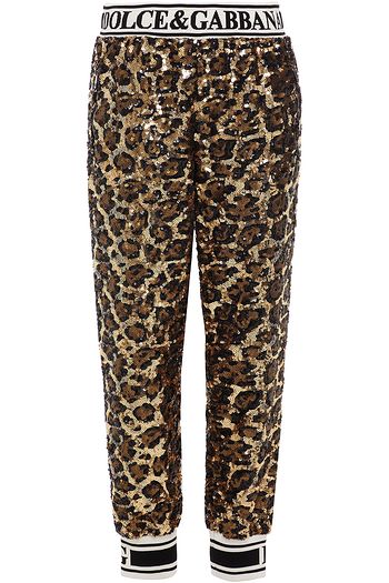 DOLCE & GABBANA Karottenhose aus Webstoff mit Leopardenprint, Monogrammbesatz und Pailletten