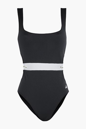 MORGAN LANE Richie cutout chain-embellished stretch-piqué swimsuit