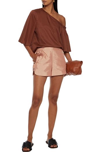 TIBI Snap-detailed crinkled-shell shorts