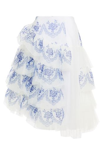 SIMONE ROCHA Tulle-paneled tiered printed organza skirt