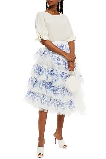 SIMONE ROCHA Tulle-paneled tiered printed organza skirt