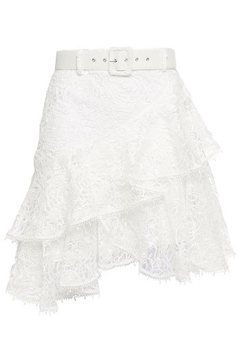 LEO LIN Belted tiered macramé lace mini skirt