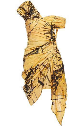 LEO LIN War Horse one-shoulder printed linen and cotton-blend mini dress