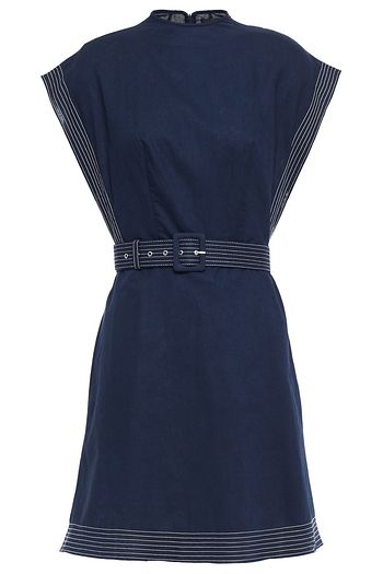 LEO LIN Belted linen and cotton-blend gauze mini dress