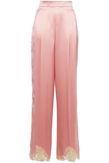 DOLCE & GABBANA Lace-trimmed silk-blend satin wide-leg pants