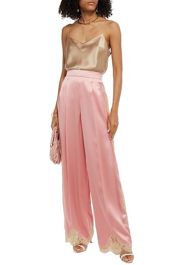 DOLCE & GABBANA Lace-trimmed silk-blend satin wide-leg pants