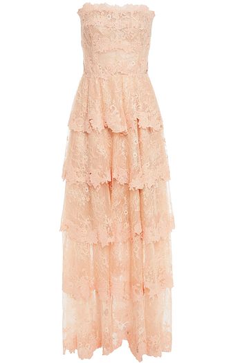 OSCAR DE LA RENTA Strapless tiered embroidered tulle gown