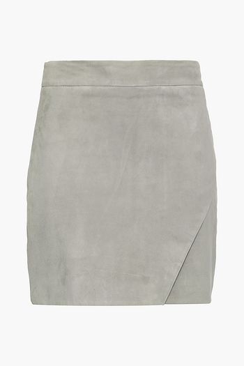 MICHELLE MASON Wrap-effect eyelet-embellished suede mini skirt