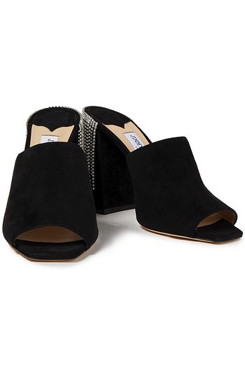 JIMMY CHOO Baia 100 crystal-embellished suede mules