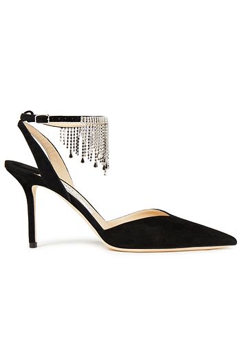 JIMMY CHOO Crystal-embellished suede pumps