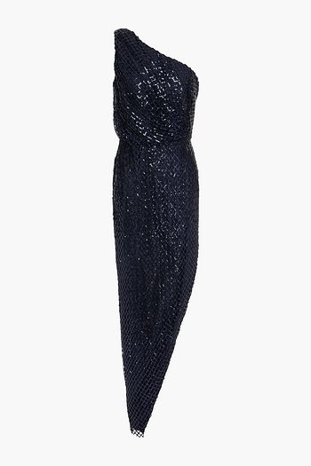 MICHELLE MASON Asymmetric one-shoulder sequin-embellished silk-charmeuse dress