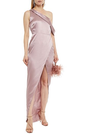MICHELLE MASON One-shoulder draped silk-charmeuse gown