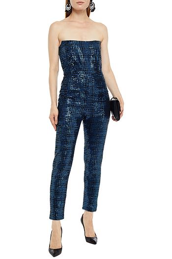 MICHELLE MASON Strapless sequined mesh jumpsuit