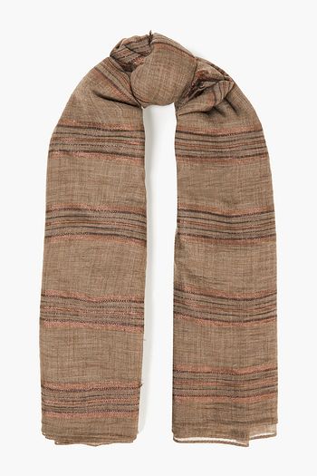 BRUNELLO CUCINELLI Frayed metallic striped cashmere-blend scarf