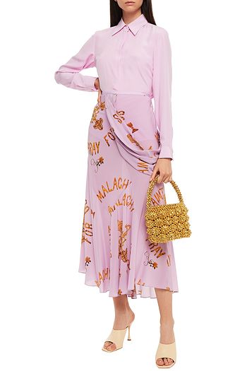 SIMONE ROCHA Draped printed silk crepe de chine midi skirt