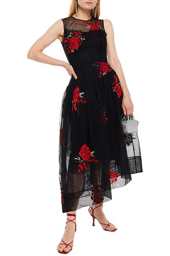 SIMONE ROCHA Embroidered gathered tulle midi dress