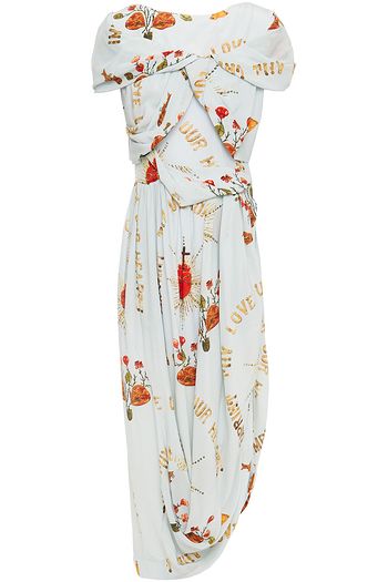 SIMONE ROCHA Gathered draped printed silk crepe de chine midi dress