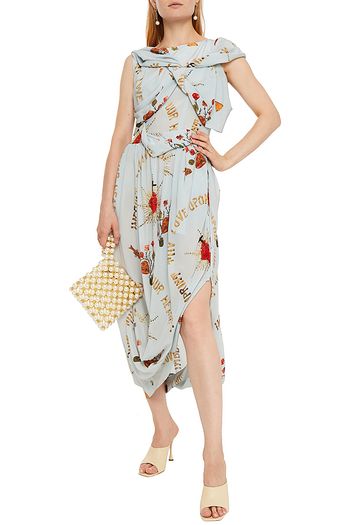 SIMONE ROCHA Gathered draped printed silk crepe de chine midi dress