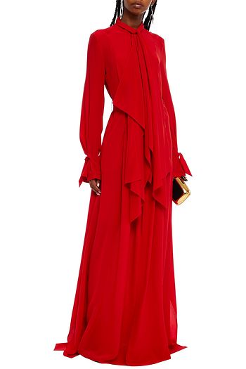 ROLAND MOURET Valetta tie-neck silk crepe de chine gown
